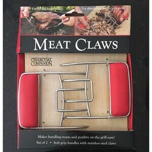 Charcoal Companion Meat Claws Set of 2 Claws NIB Stainless Steel Soft Grip Red